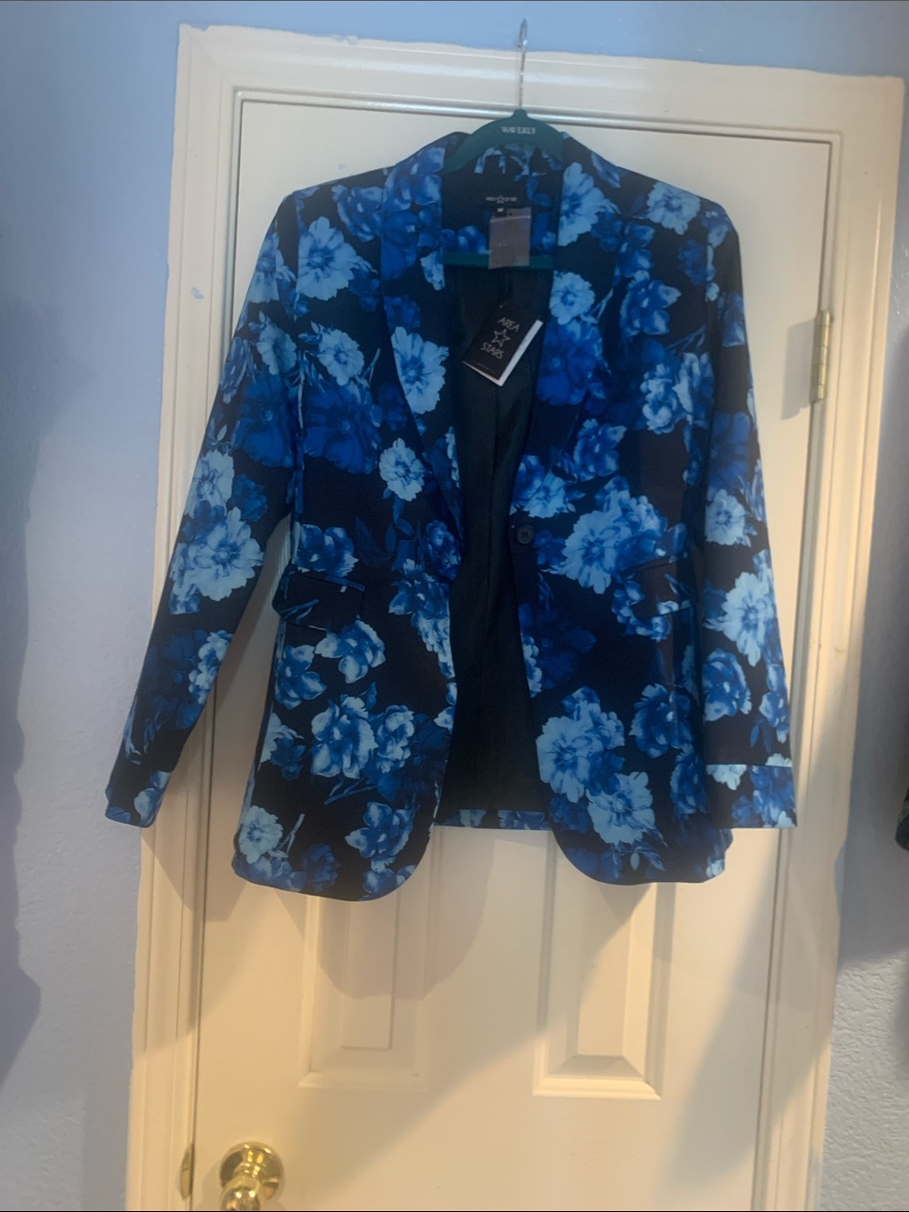 Women's Blue Floral Blazer Jacket - Tailored Single-Button